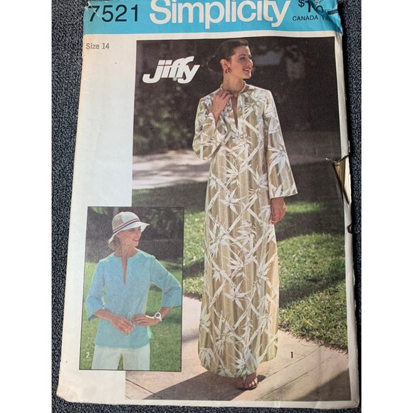 Simplicity Jiffy Caftan Top Sewing Pattern sz 14 7521 - uncut - Picture 1 of 10